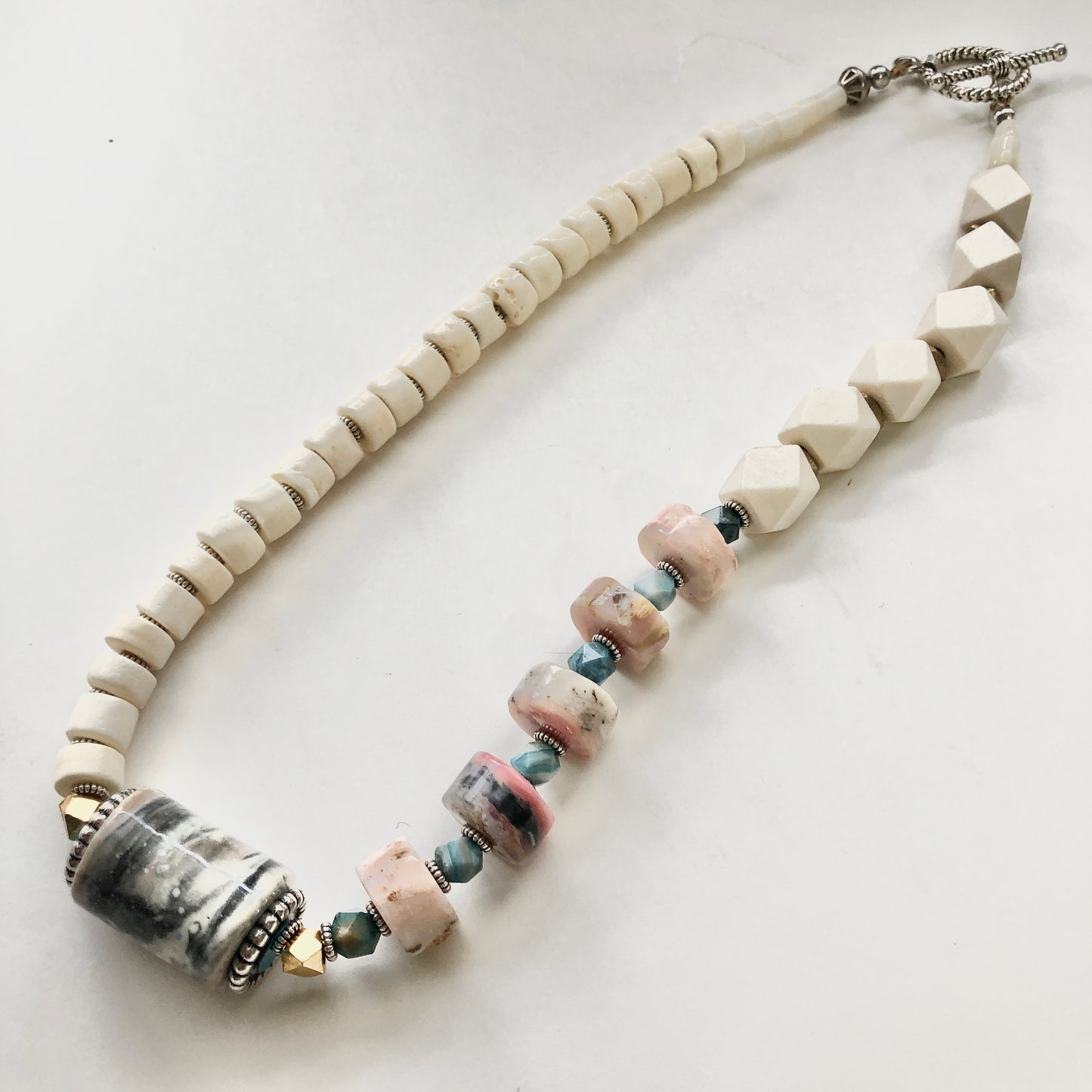 Rhya asymmetric bone bead necklace