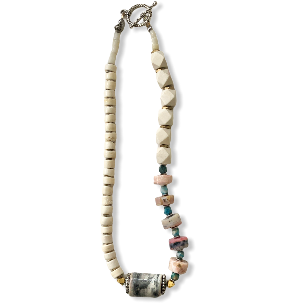 Rhya asymmetric bone bead necklace